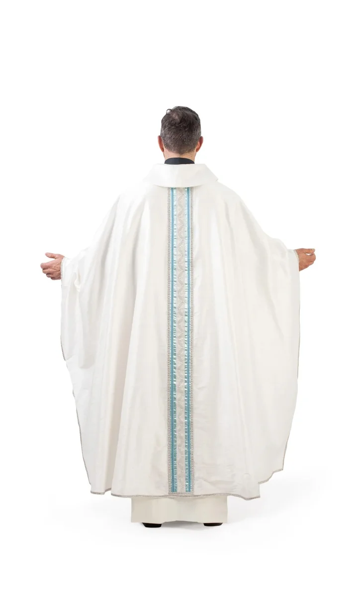 Casula Mariana Bianca con Stolone Argento e Azzurro - immagine 4