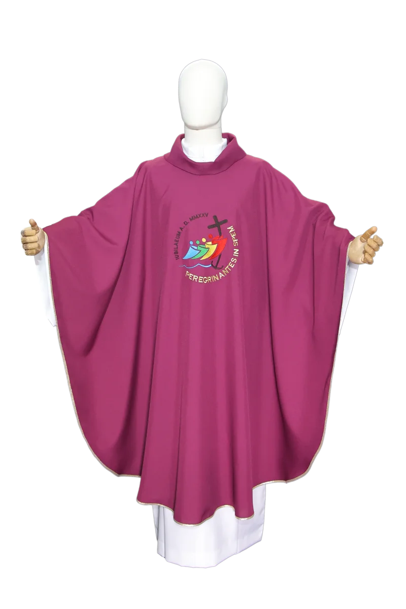 Casula Colori Liturgici, Rosa, Morello e Celeste Ricamo Logo GIUBILEO 2025 Roma - immagine 6
