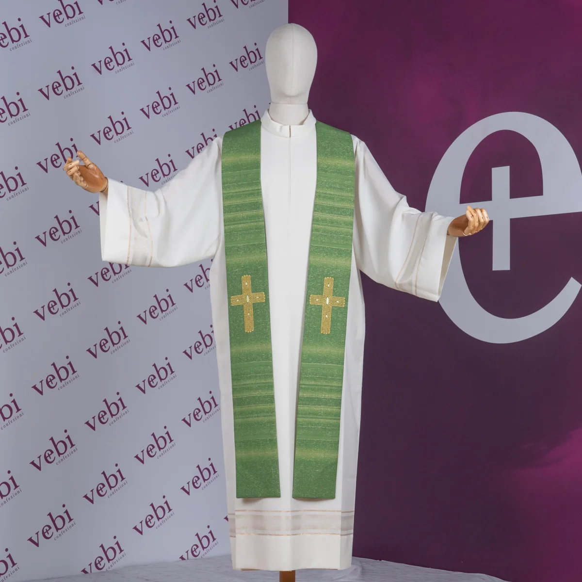 Stola in Lana-Seta e Lurex con Croce Effetto Legno (Disponibile Colori Liturgici) - immagine 4